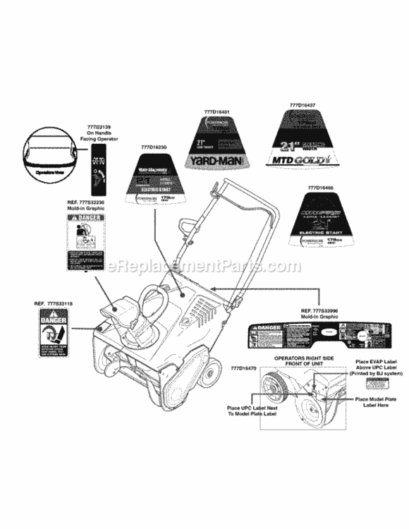 Page G Diagram and Parts List for 31AS2S1E795 2012 MTD Snow Blower