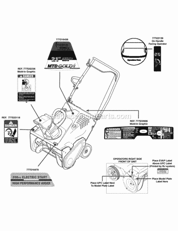 Page G Diagram and Parts List for 31AS2T5E704 2012 MTD Snow Blower