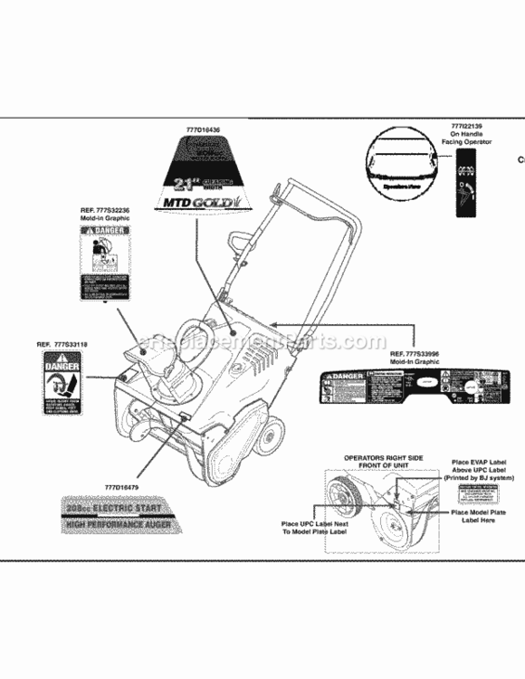 Page G Diagram and Parts List for 31AS2T5E704 2013 MTD Snow Blower