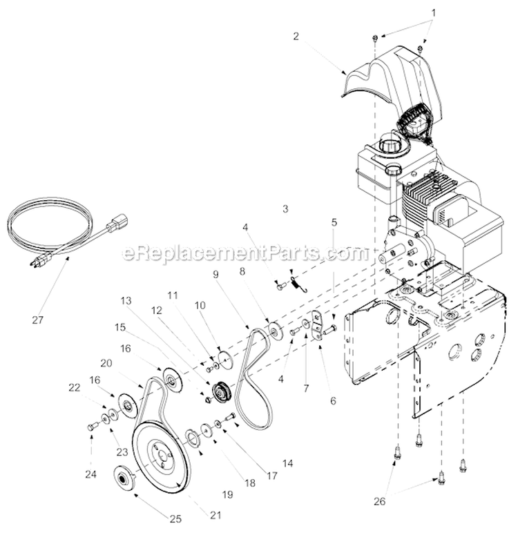 Drive And Engine Accessories Diagram and Parts List for 31AS611D129  MTD Snow Blower