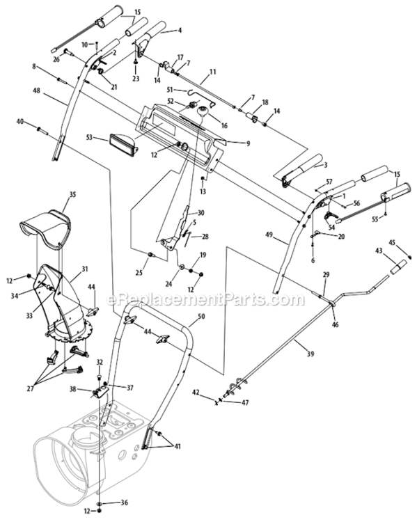 EF-Style_Handle_Frame_And_Discharge_Chute Diagram and Parts List for 31AS6AEE700  MTD Snow Blower
