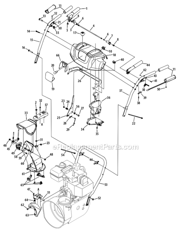 L-Style_Handle_Frame_And_Chute Diagram and Parts List for 31AS6AEE700  MTD Snow Blower