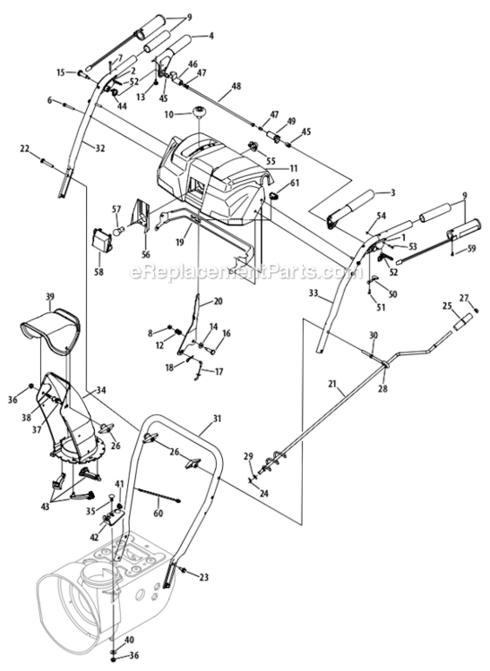 N-Style_Handle_Frame_And_Discharge_Chute Diagram and Parts List for 31AS6AEE700  MTD Snow Blower