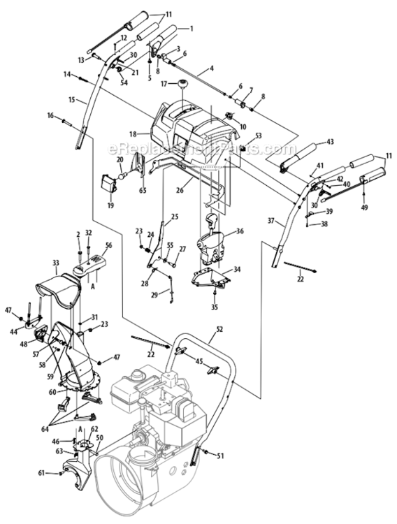 Q-Style_Handle_Frame_And_Discharge_Chute Diagram and Parts List for 31AS6AEE700  MTD Snow Blower