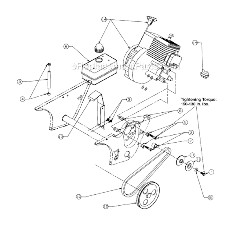 Drive And Fuel Tank Diagram and Parts List for 31B-140-352 2000 MTD Snow Blower