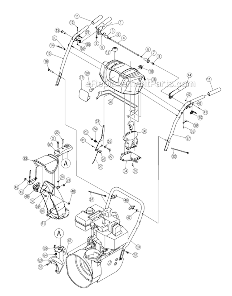 Handle And Controls Diagram and Parts List for 31BE5MLG729 2005-2 MTD Snow Blower