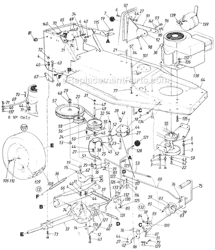 Page D Diagram and Parts List for 322-014 1988 MTD Lawn Tractor