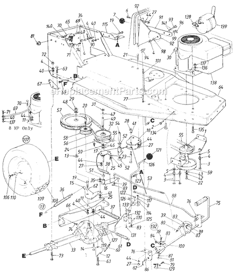 Page E Diagram and Parts List for 322-105 1986 MTD Lawn Tractor