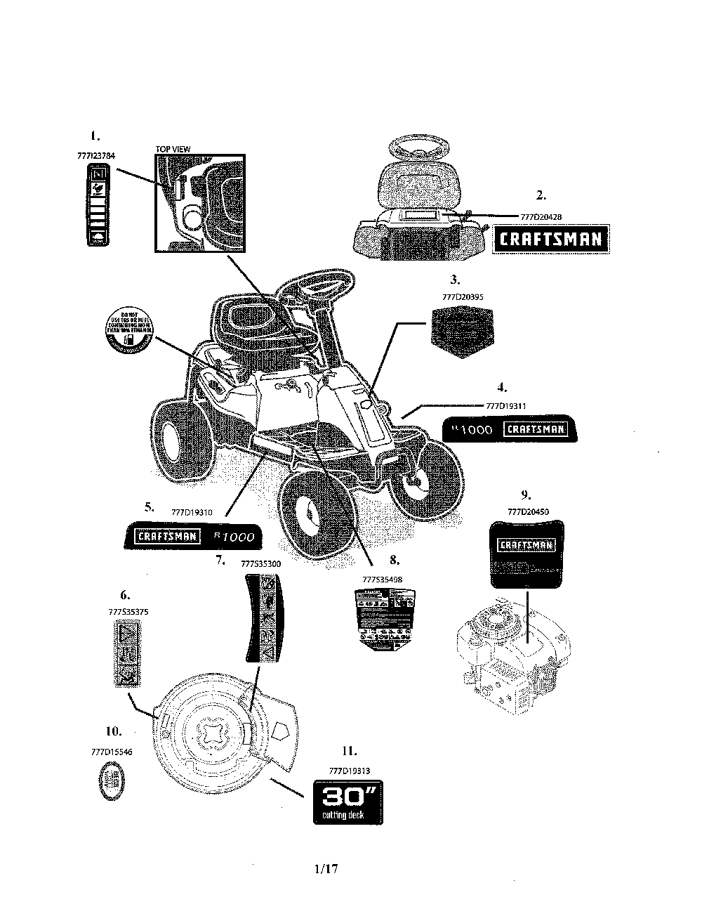 Decals Diagram and Parts List for 13B226JD299  MTD Lawn Mower