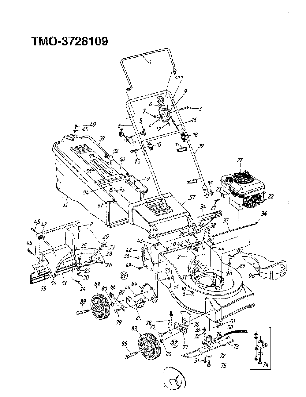 5hp 21" rotary mower Diagram and Parts List for 3728109  MTD Lawn Mower