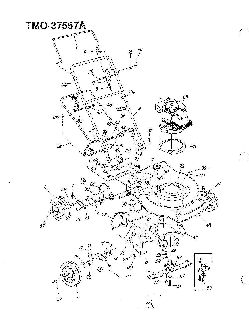 3.5" 20" rotary mower Diagram and Parts List for 37557A  MTD Lawn Mower