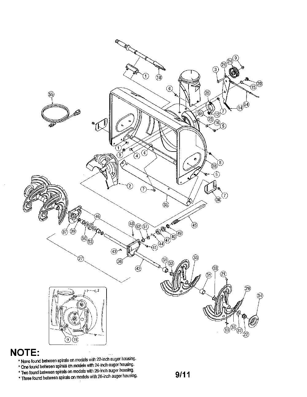 Auger & housing style e & f Diagram and Parts List for 31AS6FEG731  MTD Snow Blower