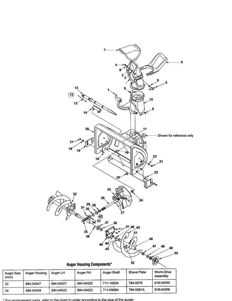 Auger Housing/Chute/Spiral Diagram and Parts List for 31A-380D062  MTD Snow Blower