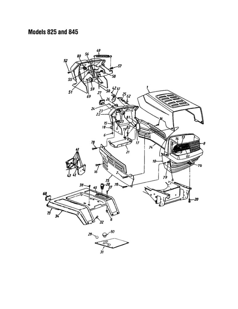 Hood/Grille 3 Diagram and Parts List for 820 THRU 828 MTD Lawn Tractor