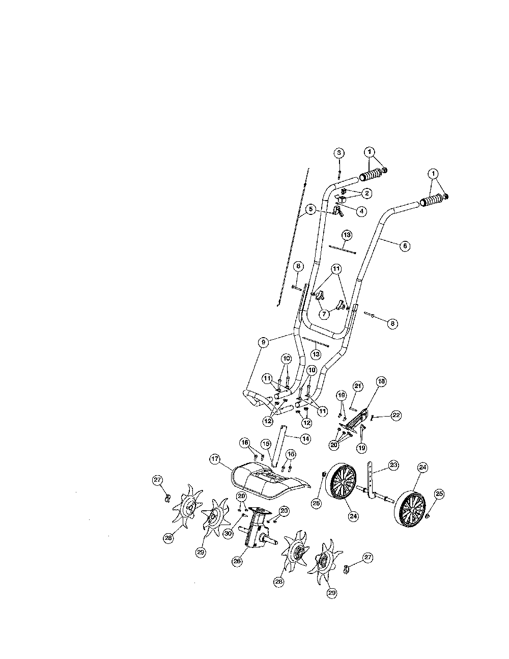 Tines/shield/handles Diagram and Parts List for 21CK144G799  MTD Cultivator