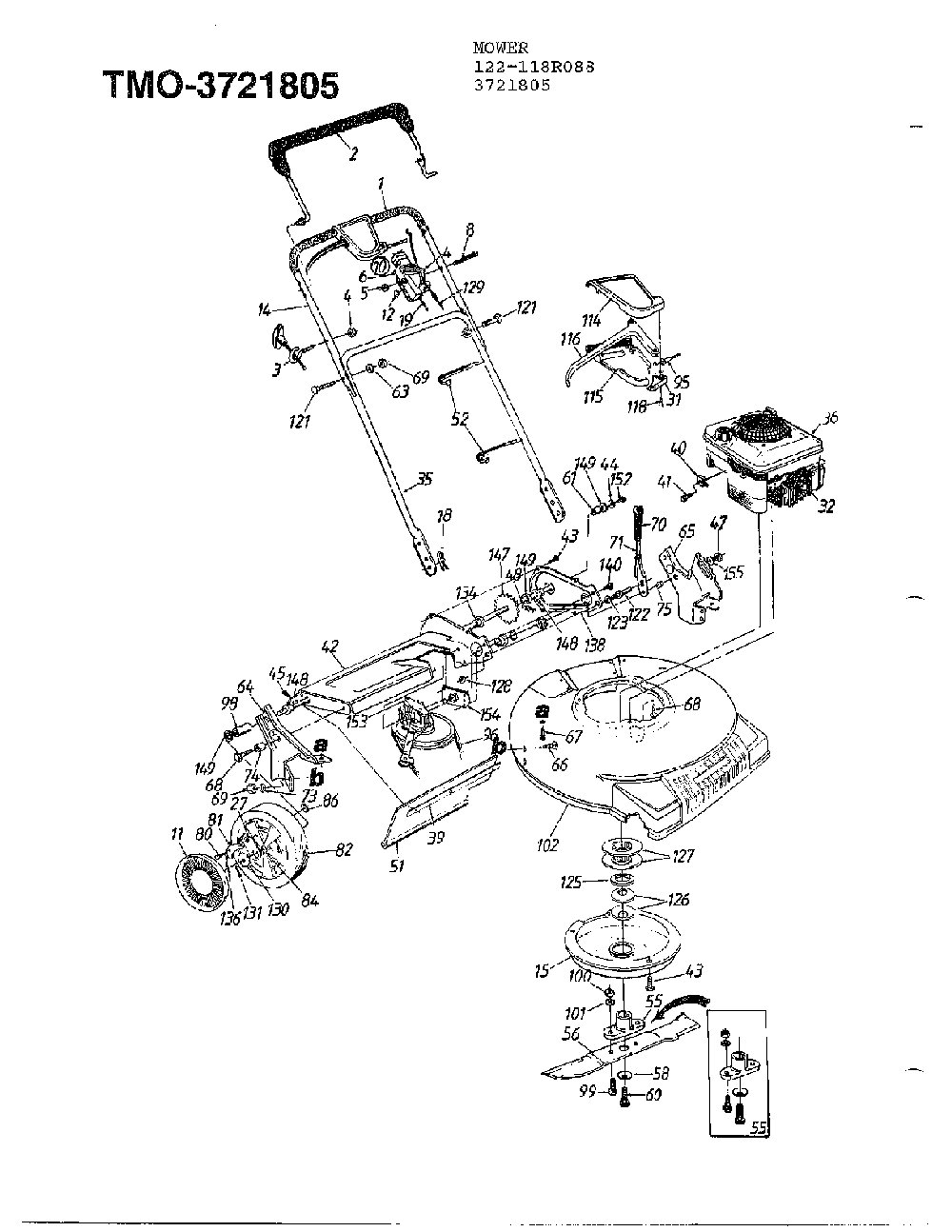 5hp 21" mulching mower Diagram and Parts List for 3721805  MTD Lawn Mower