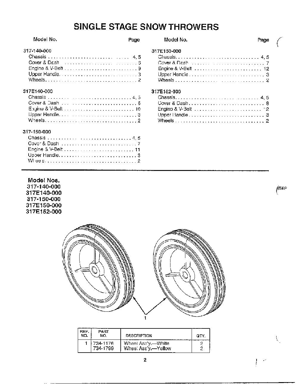 Index page 2 Diagram and Parts List for 317-140-000  MTD Snow Blower