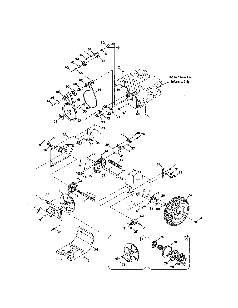Engine/wheels Diagram and Parts List for 31AS62ED799  MTD Snow Blower