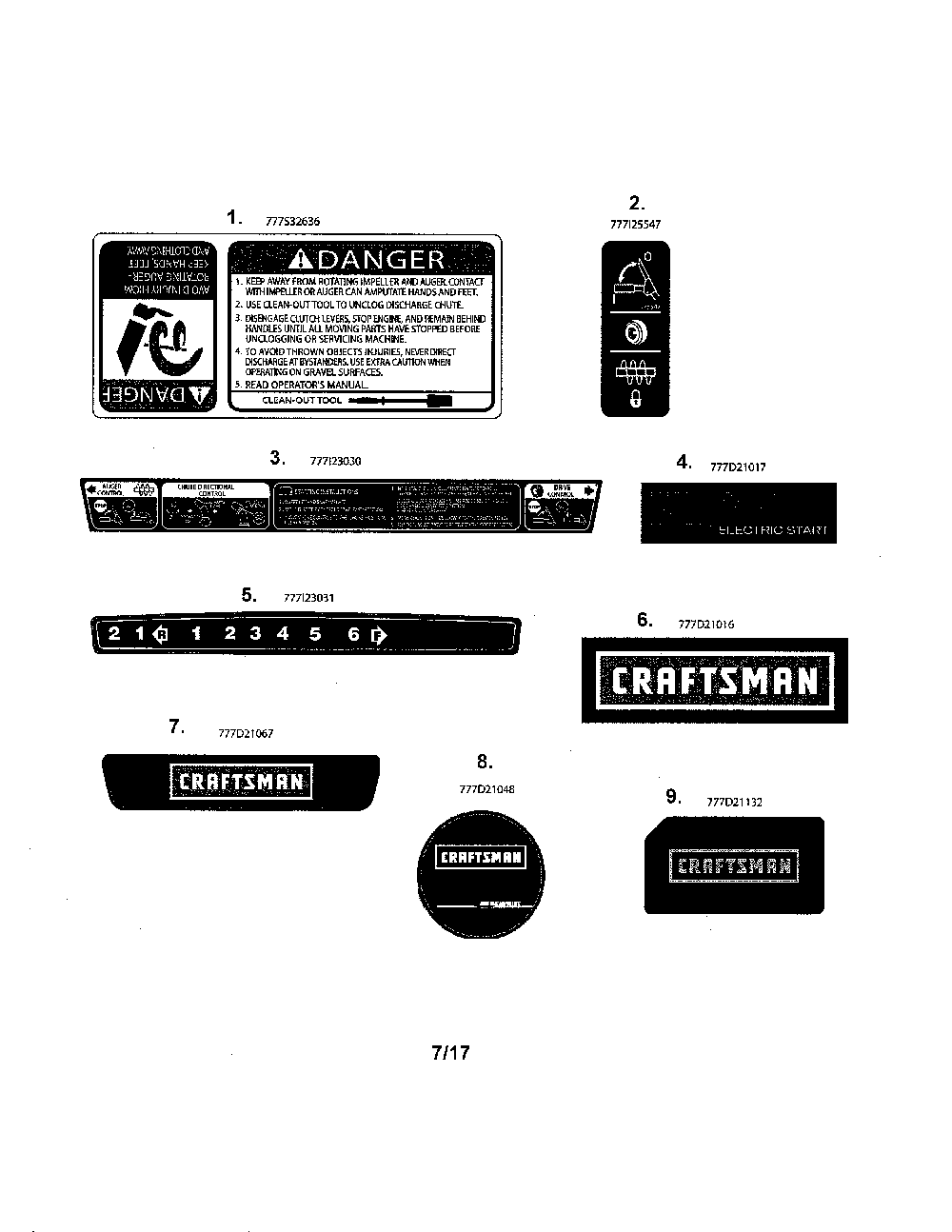 Decals Diagram and Parts List for 31S6BEE799  MTD Snow Blower