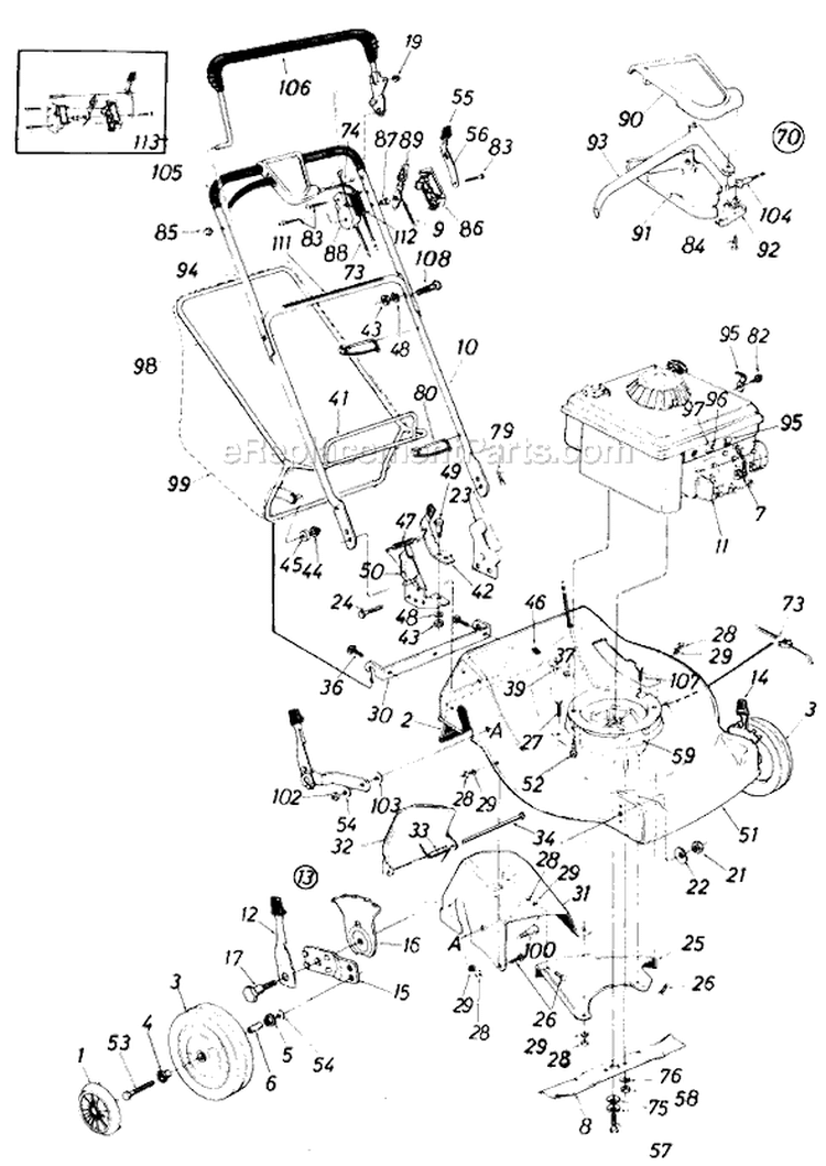 Page A Diagram and Parts List for 364-013 1987 MTD Lawn Mower