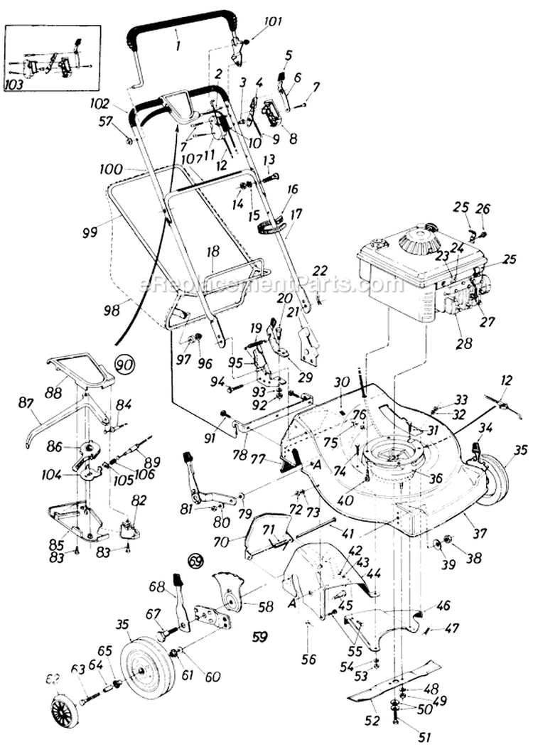 Page A Diagram and Parts List for 365B  MTD Lawn Mower