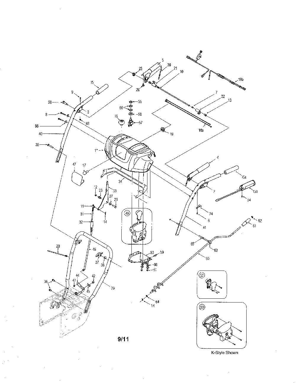 Handles & panel Diagram and Parts List for 31AE6GKG731  MTD Snow Blower