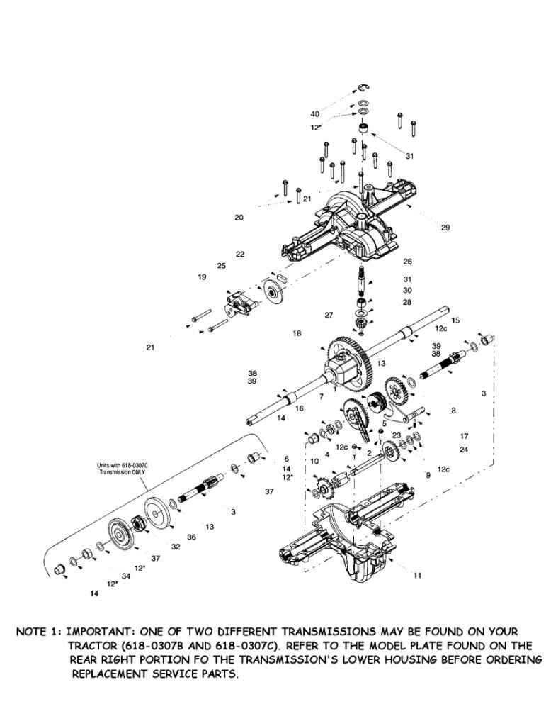 Single Speed Transmission 1 Diagram and Parts List for 607  MTD Lawn Tractor