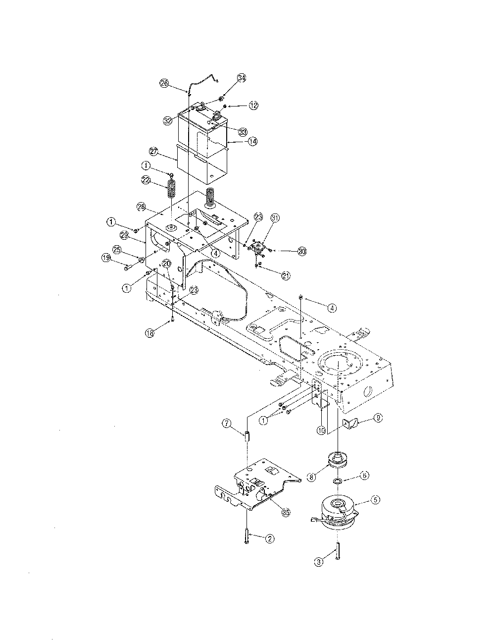 Pto clutch/battery Diagram and Parts List for 13AR606P730  MTD Lawn Tractor