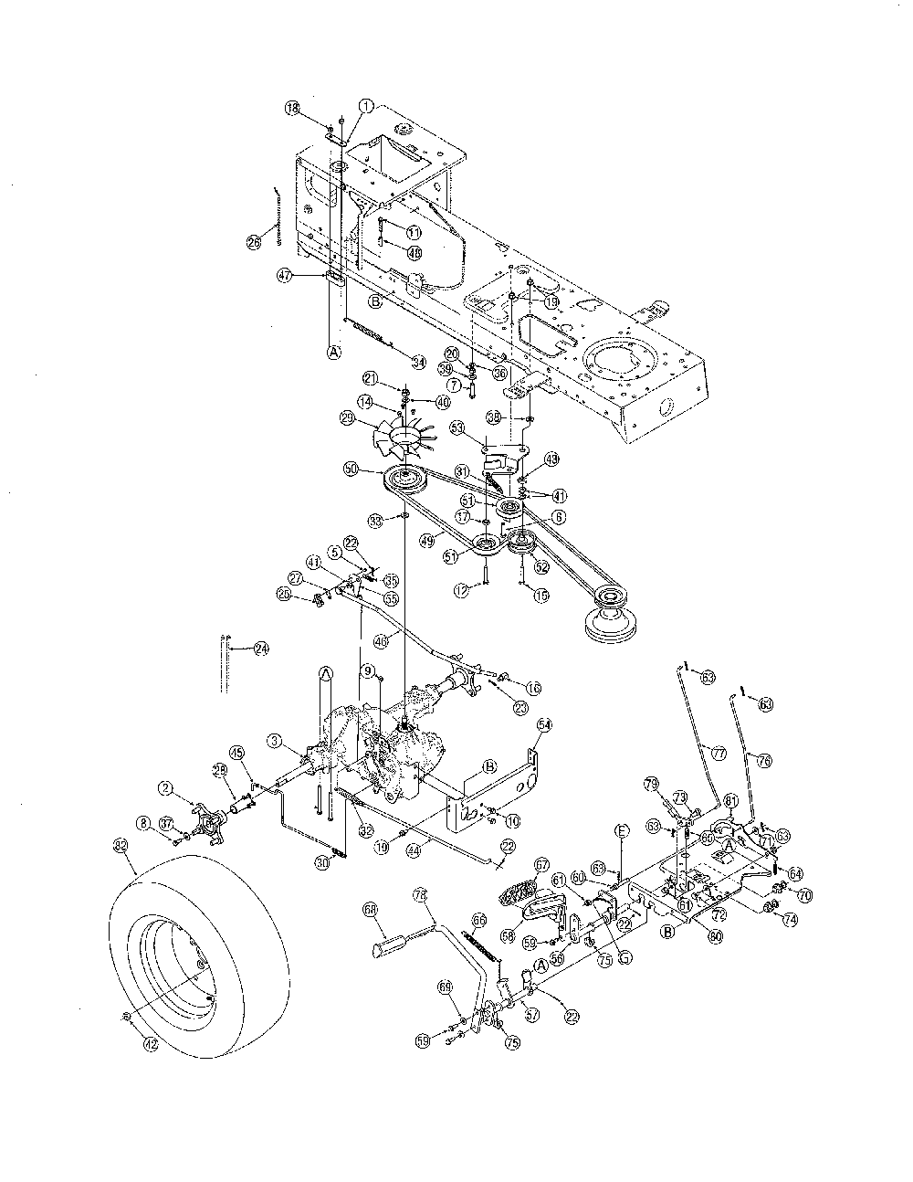 Drive Diagram and Parts List for 13AP625K730  MTD Lawn Tractor