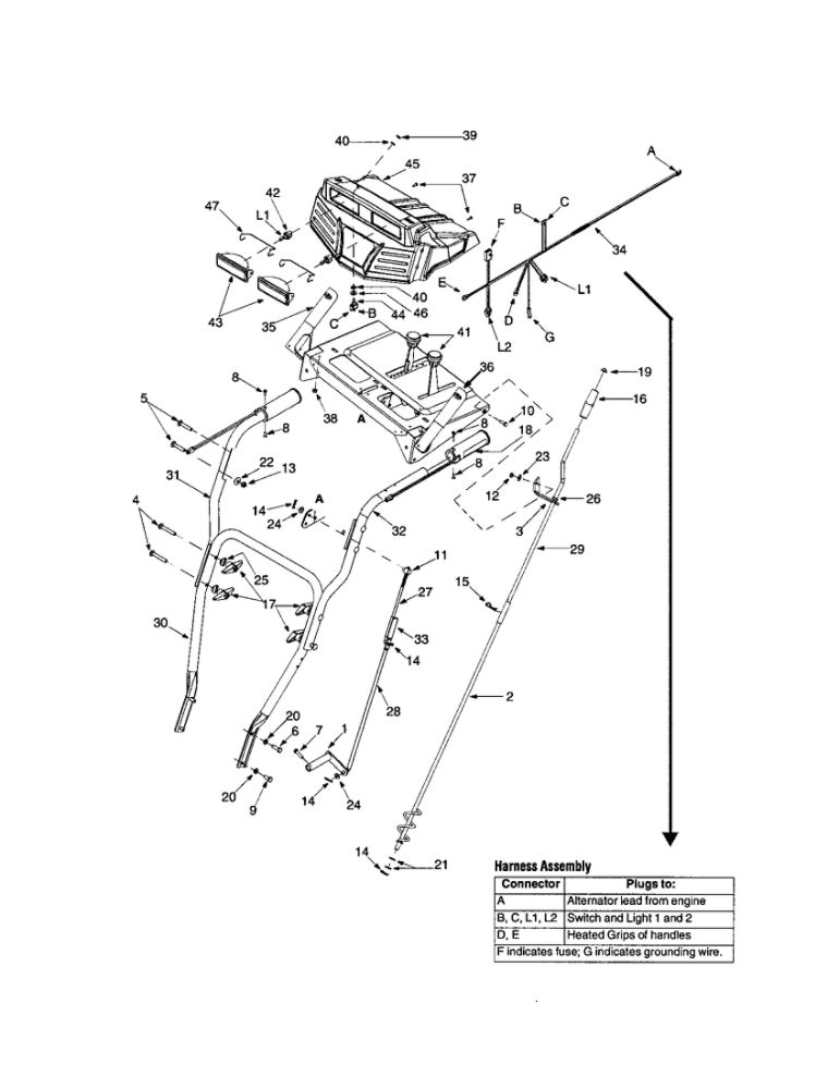 Handle/Handle Panel Diagram and Parts List for 10030  MTD Snow Blower