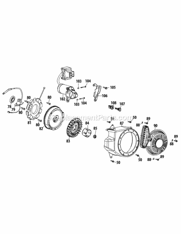 370-Jua_Starter_And_Blower_Housing Diagram and Parts List for 370-JUA  MTD Engine