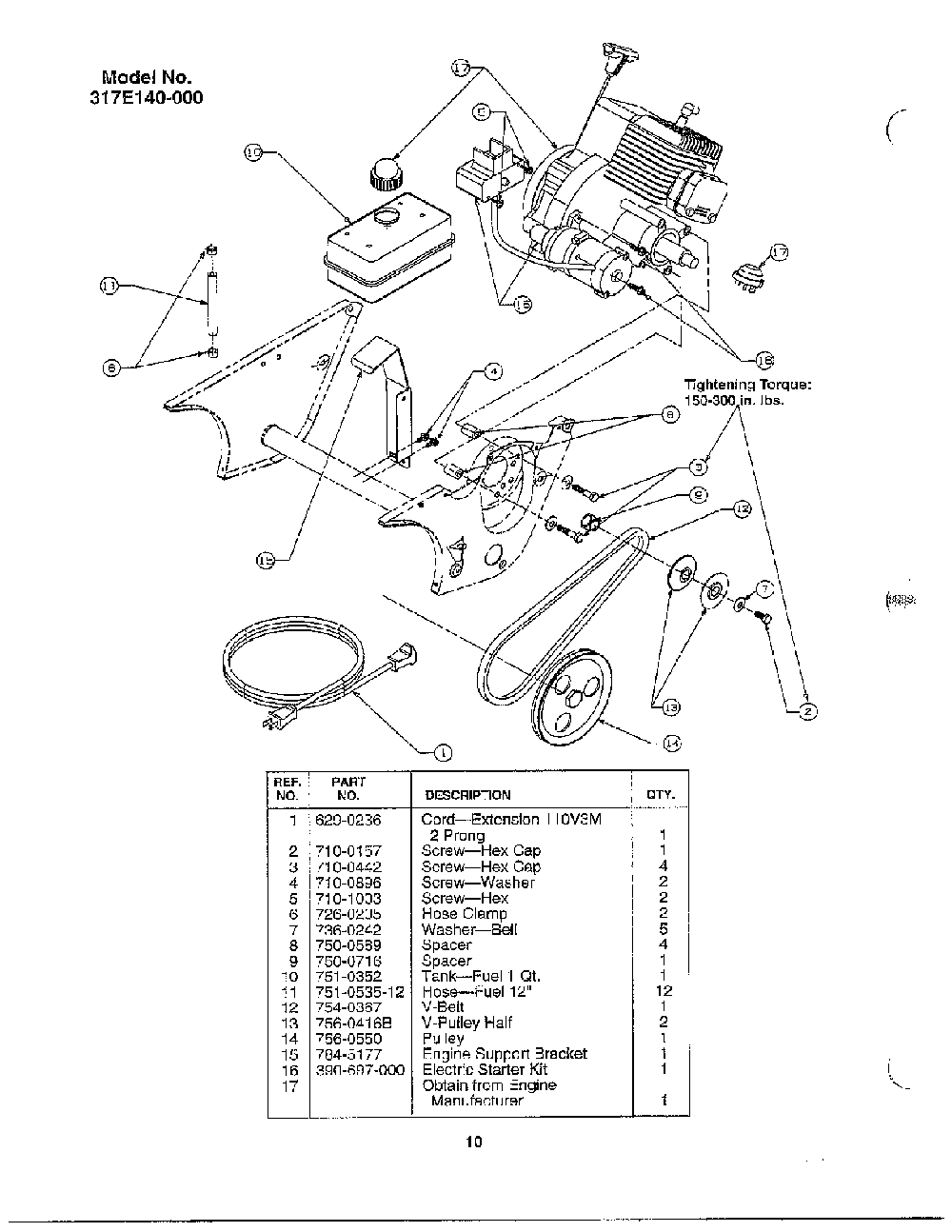 Index page 10 Diagram and Parts List for 317-140-000  MTD Snow Blower