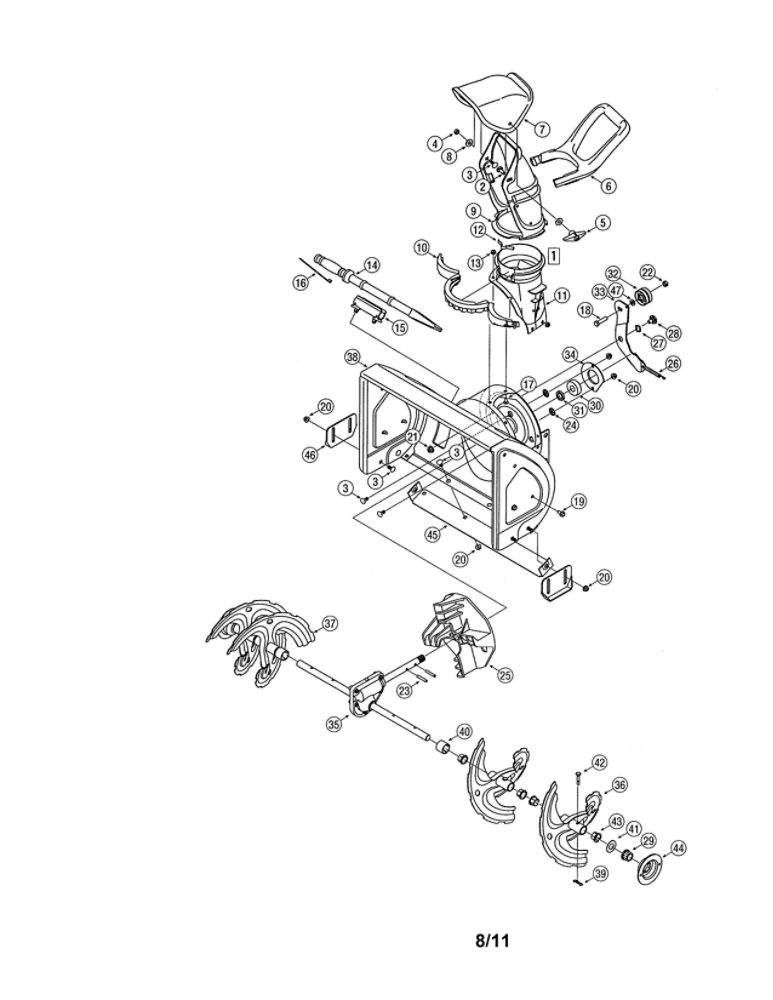 Auger And Housing Diagram and Parts List for 31A-3BAD752  MTD Snow Blower