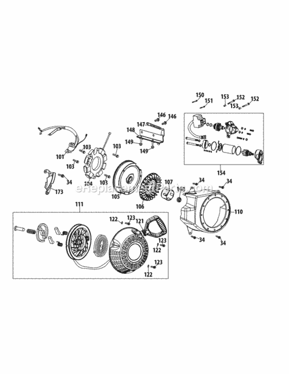 375-Su_Starter_And_Blower_Housing Diagram and Parts List for 375-SU  MTD Engine