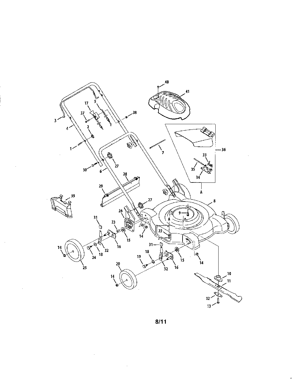 Lawn mower Diagram and Parts List for 11A-08MB031  MTD Lawn Mower