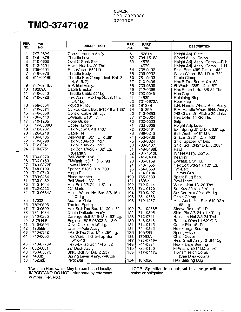 Mower page 2 Diagram and Parts List for 3747102  MTD Lawn Mower