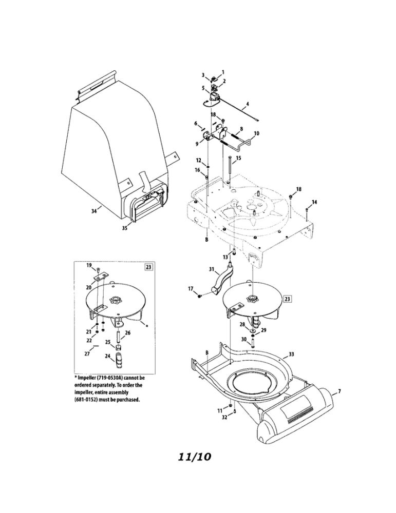 Bag/Impeller Diagram and Parts List for 24A-02MM001  MTD Chipper Shredder