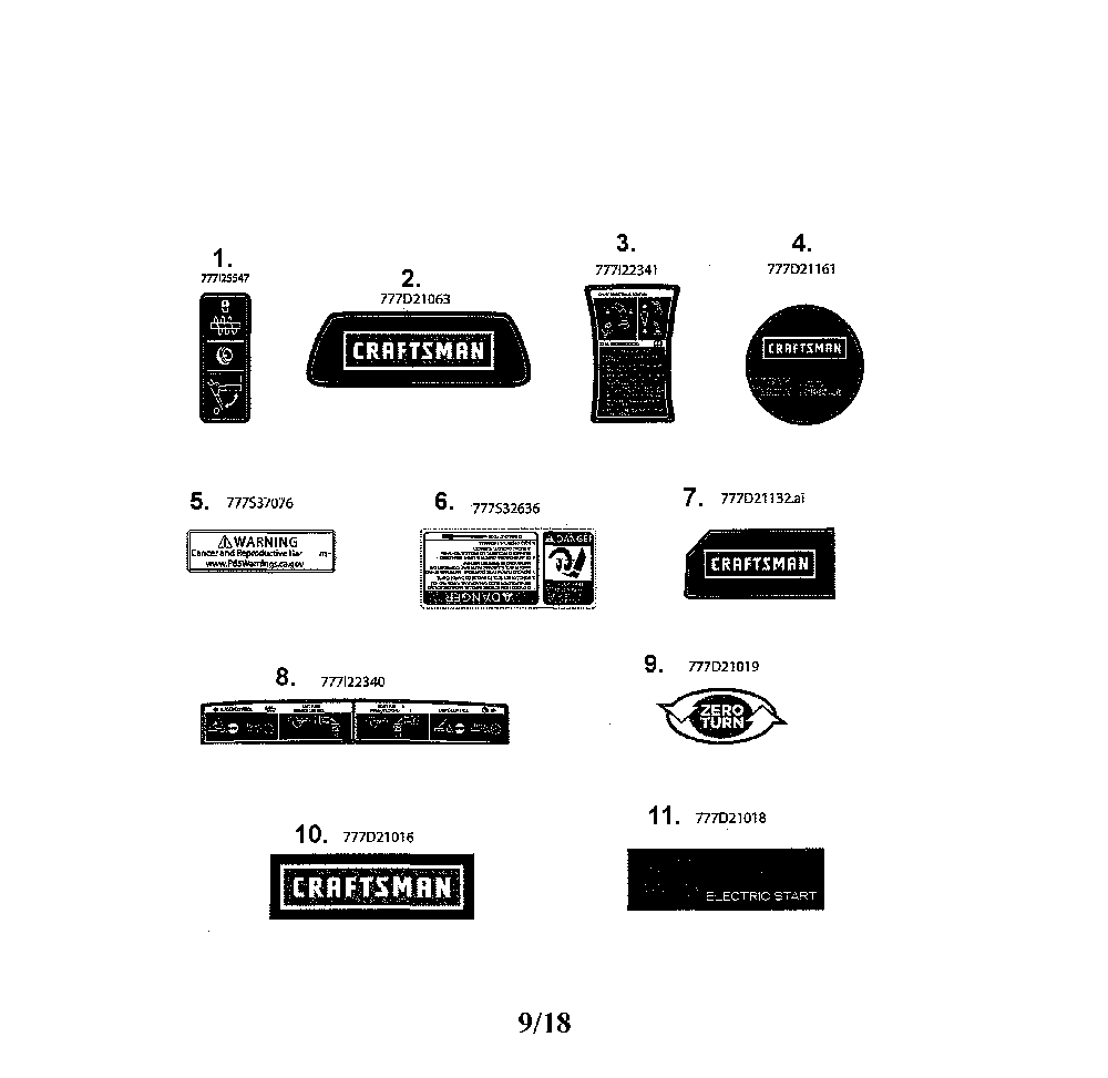 Decals Diagram and Parts List for 31AM5CSF799  MTD Snow Blower
