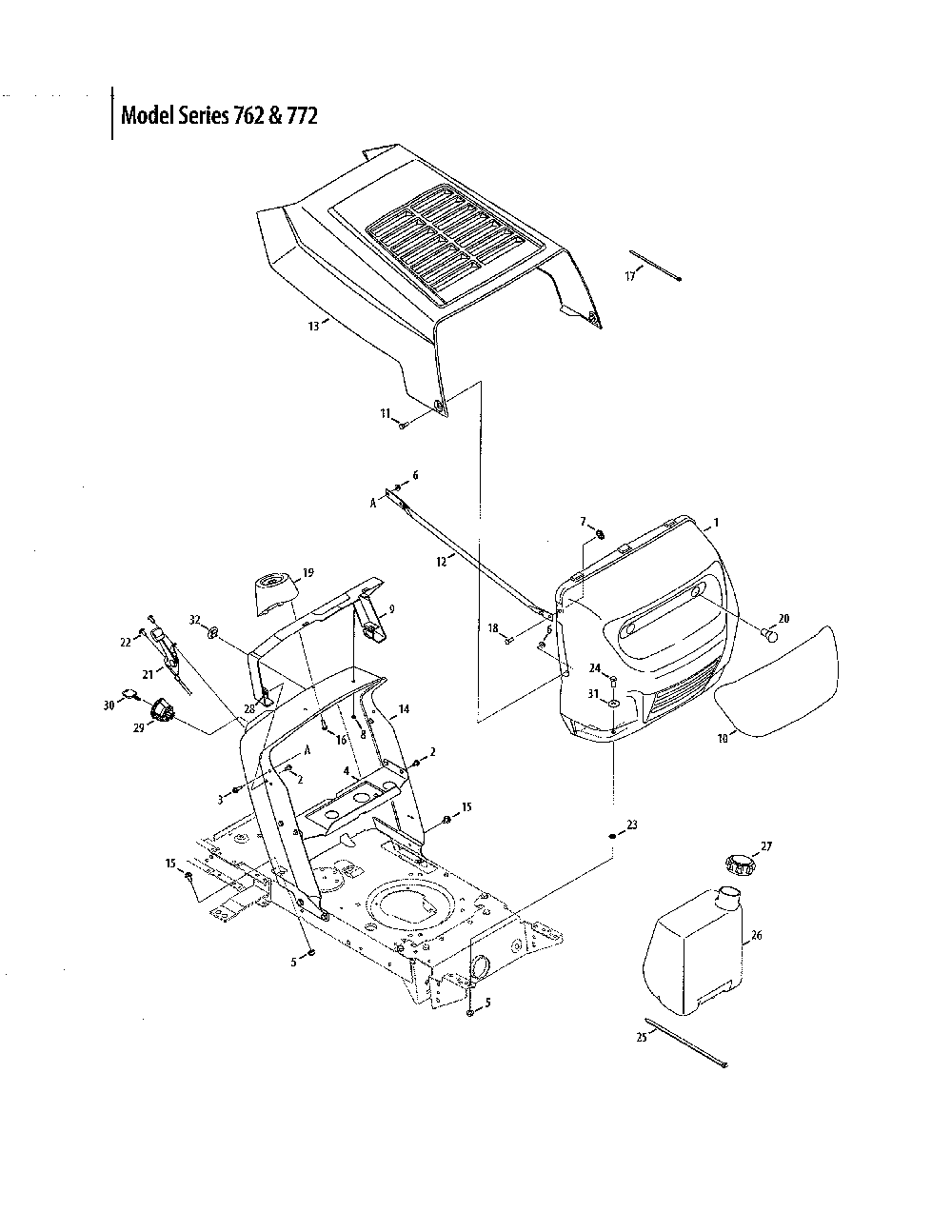 Bumper & hood - series 762 & 772 Diagram and Parts List for 13AJ771G031  MTD Lawn Tractor