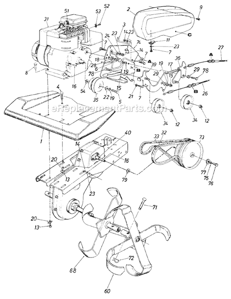Page C Diagram and Parts List for 381-013 1988 MTD Tiller