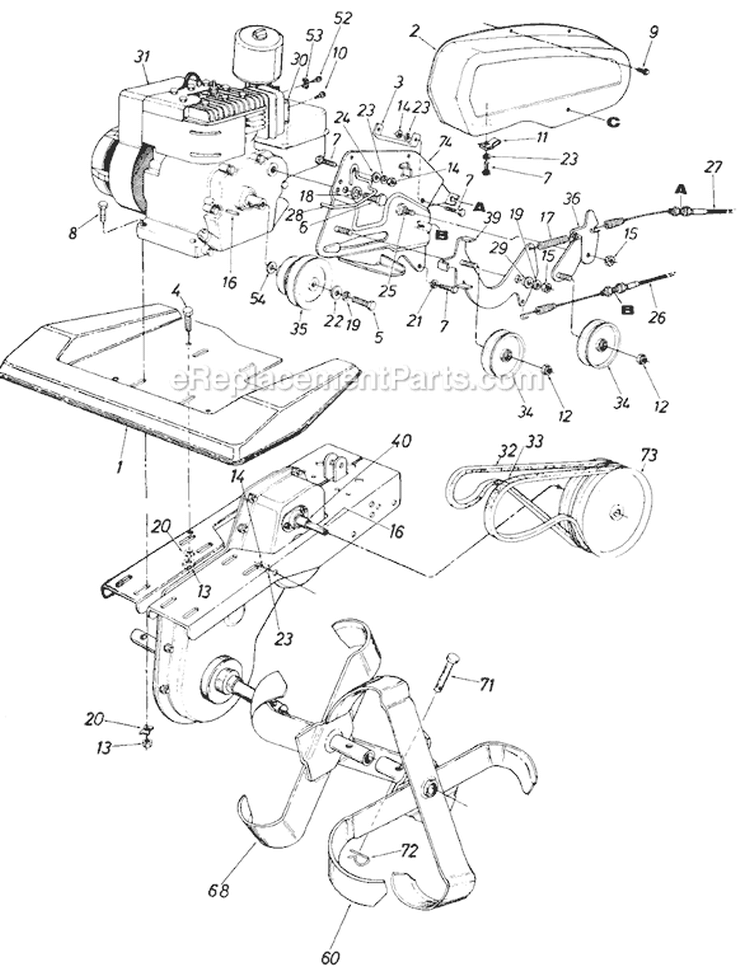 Page C Diagram and Parts List for 381-192 1987 MTD Tiller
