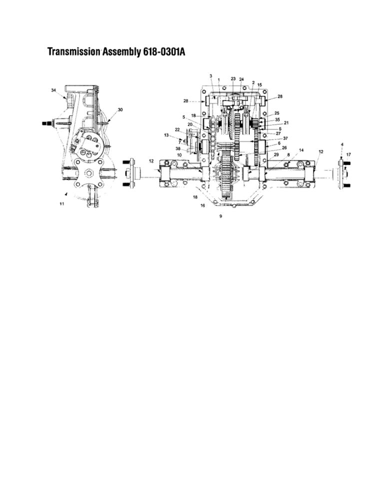 Transmission Assembly Diagram and Parts List for 820 THRU 829 MTD Lawn Tractor