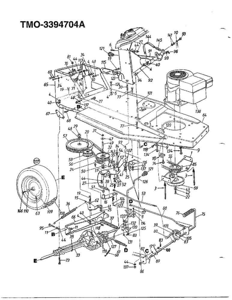 12hp 36-Inch Lawn Tractors 1 Diagram and Parts List for 3394704A  MTD Lawn Tractor