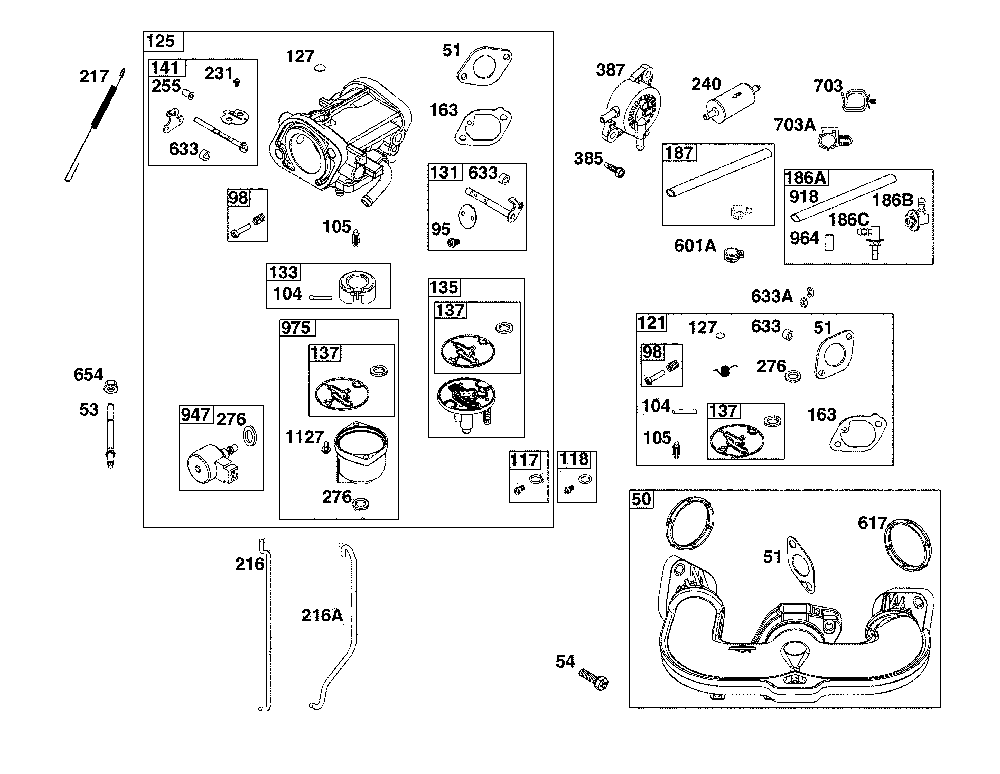 Carburetor/fuel supply Diagram and Parts List for 17ADFACW093  MTD Lawn Mower
