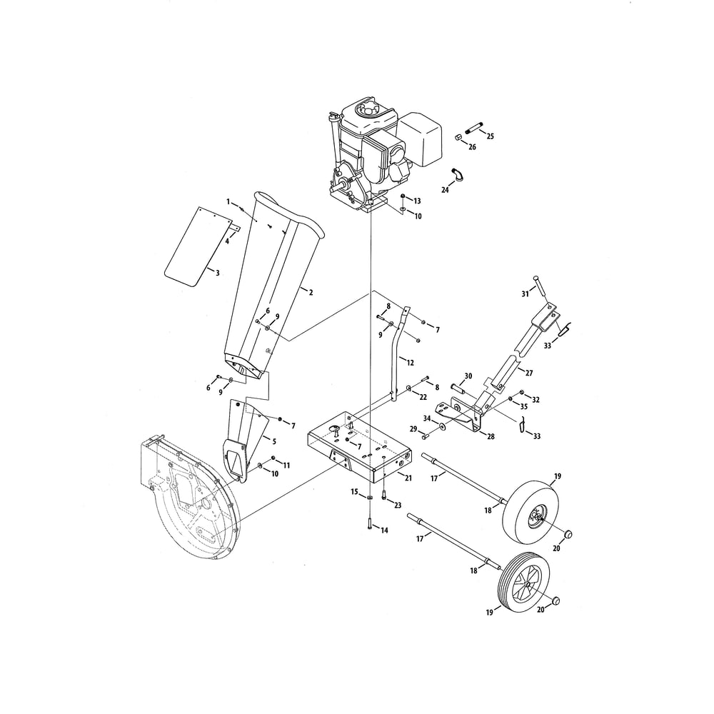 Chute/Wheels Diagram and Parts List for 24A-452G700  MTD Chipper Shredder