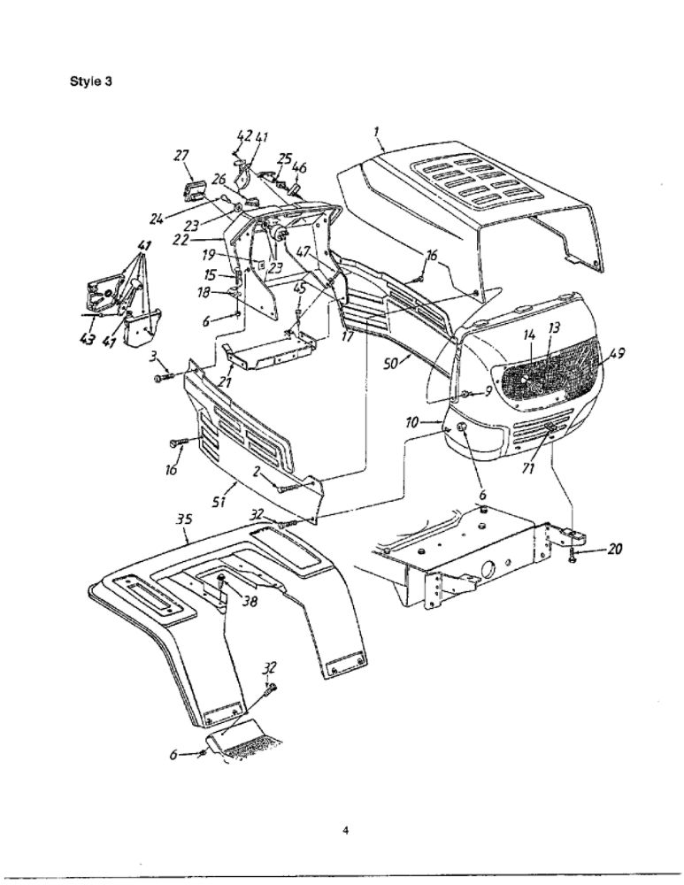 Hood/Grille/Side Panels/Dash 1 Diagram and Parts List for 690  MTD Lawn Tractor