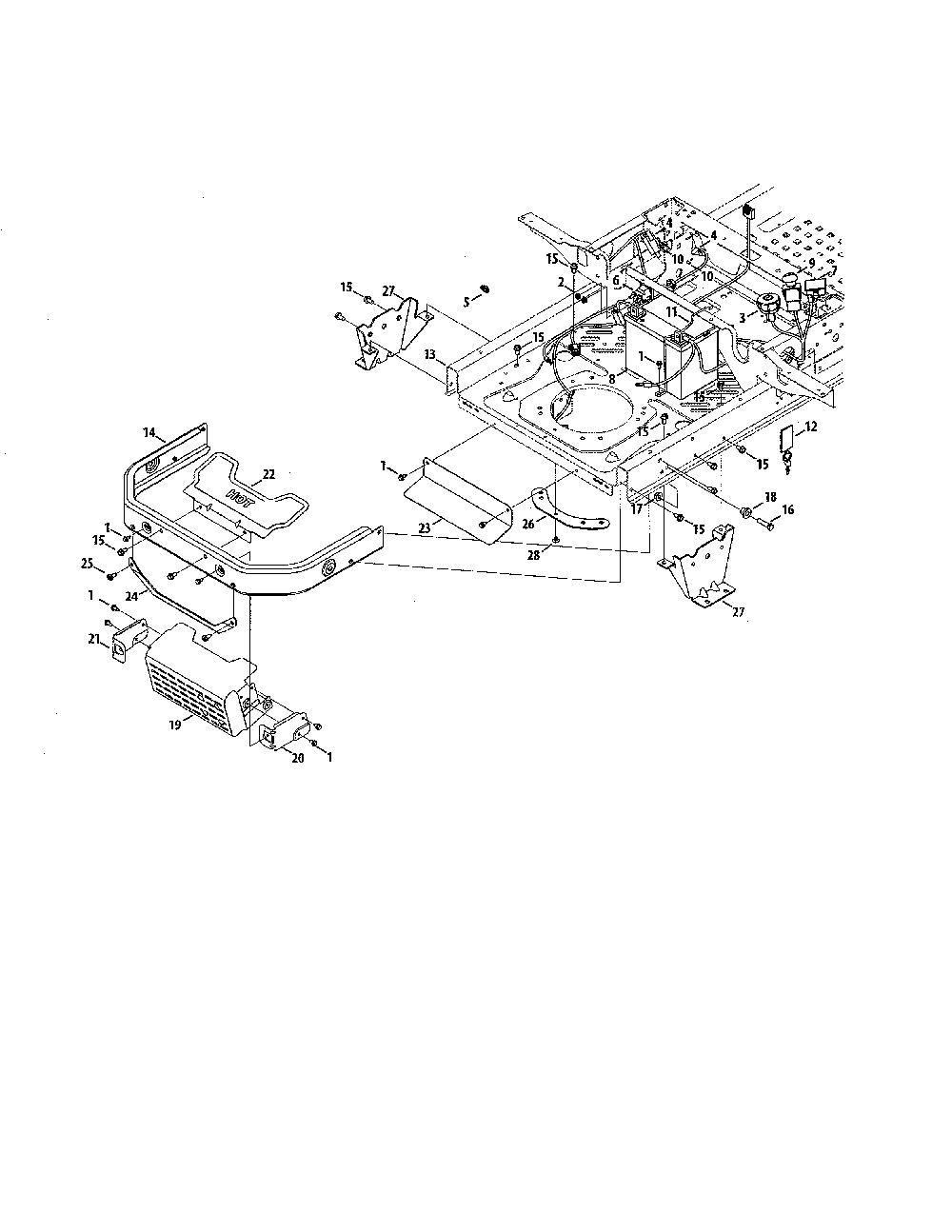 Muffler shield/battery Diagram and Parts List for 17AKCACT099  MTD Lawn Mower