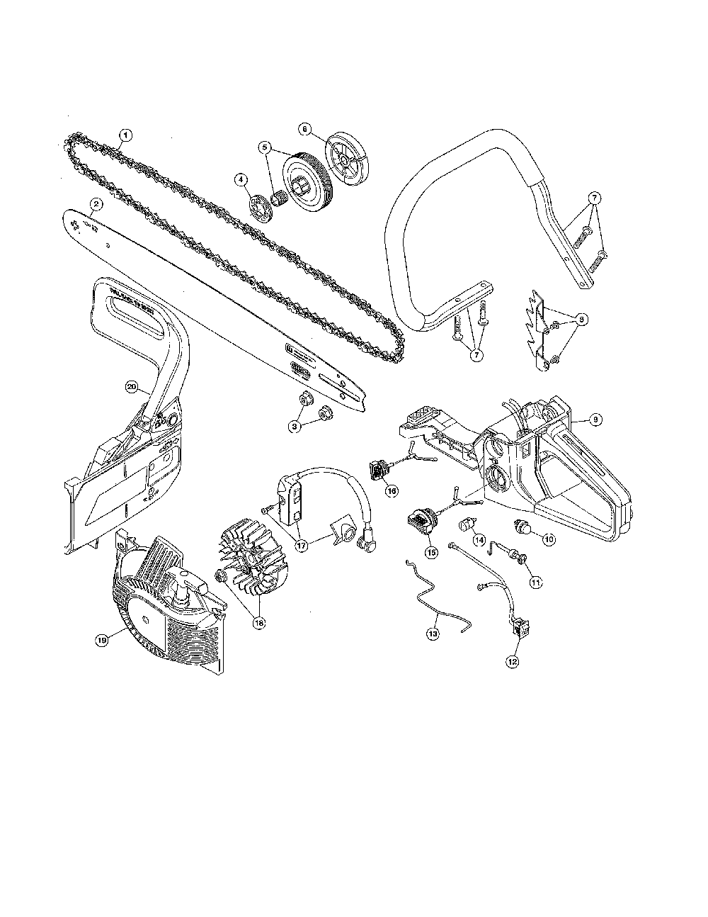 Bar/chain/flywheel Diagram and Parts List for 41AY469S799  MTD Chainsaw