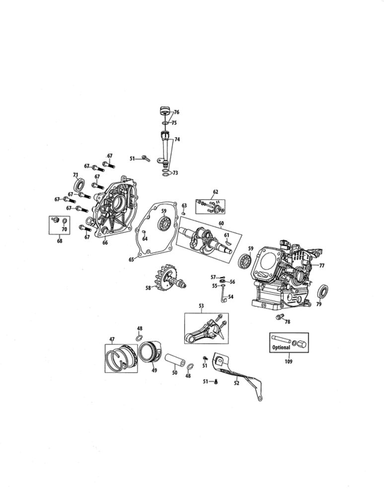 Crankcase/Crankshaft Diagram and Parts List for 952Z370-JU-11  MTD Engine