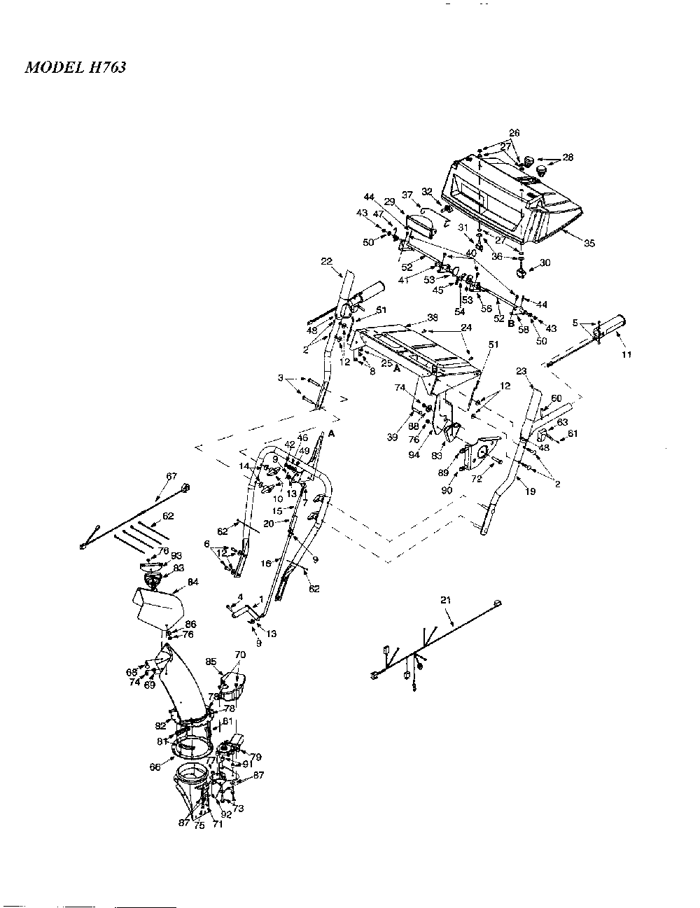 Handle/handle-panel Diagram and Parts List for H763  MTD Snow Blower
